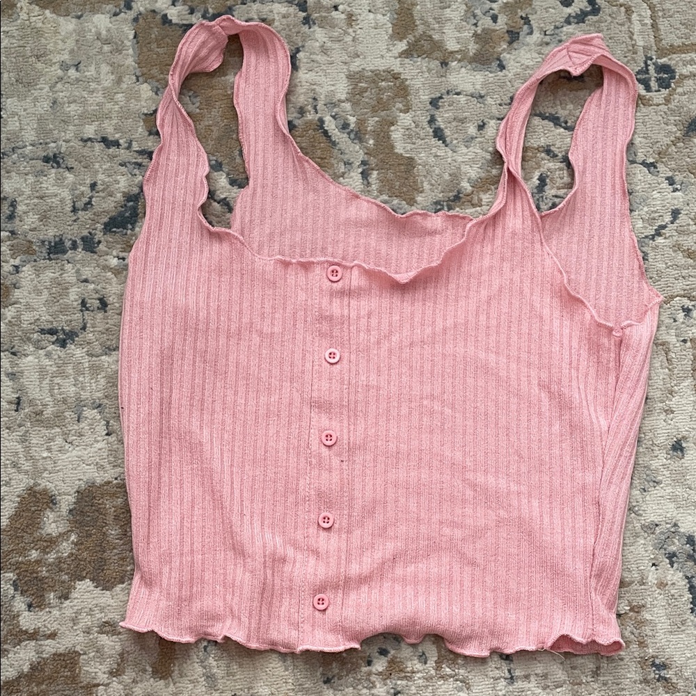 SHEIN Pink Ribbed Button-Up Tank Top